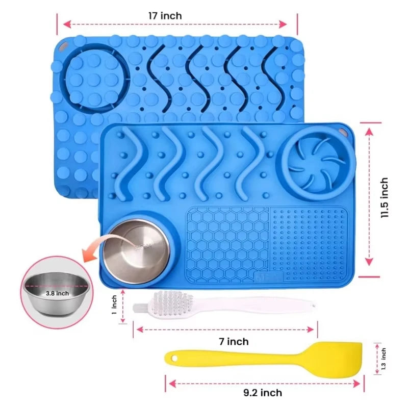 Slow Feeder Mat with Aluminium Bowl — Non-Toxic Silicone Anxiety & Boredom Relief for Dogs & Cats