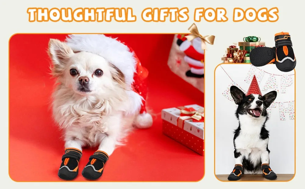 Reflective Dog Boots & Paw Protectors with Hard Toe Cap | Set of 4