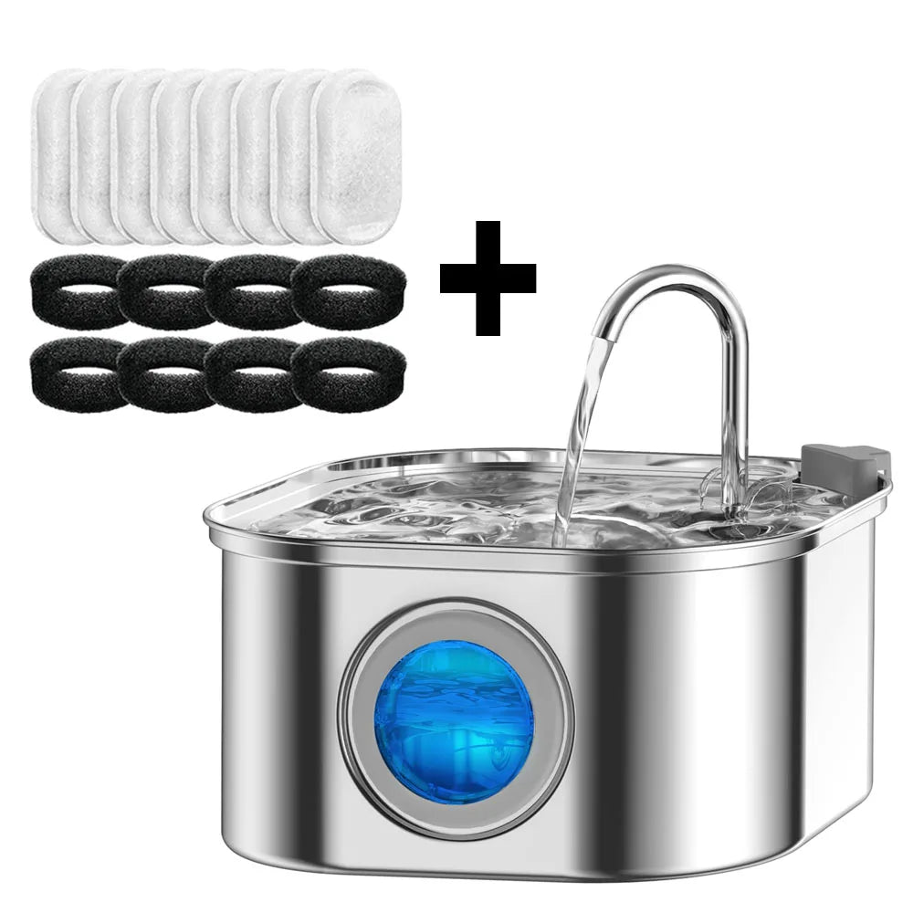 Stainless Steel Smart Pet Water Fountain with Sensor — 3.2L