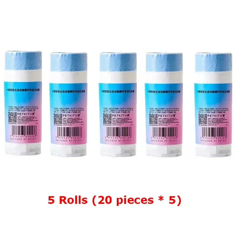 Replacement Waste Bags for PETKIT Smart Cat Litter Boxes – 20 Bags per Roll, Multi-Pack Options