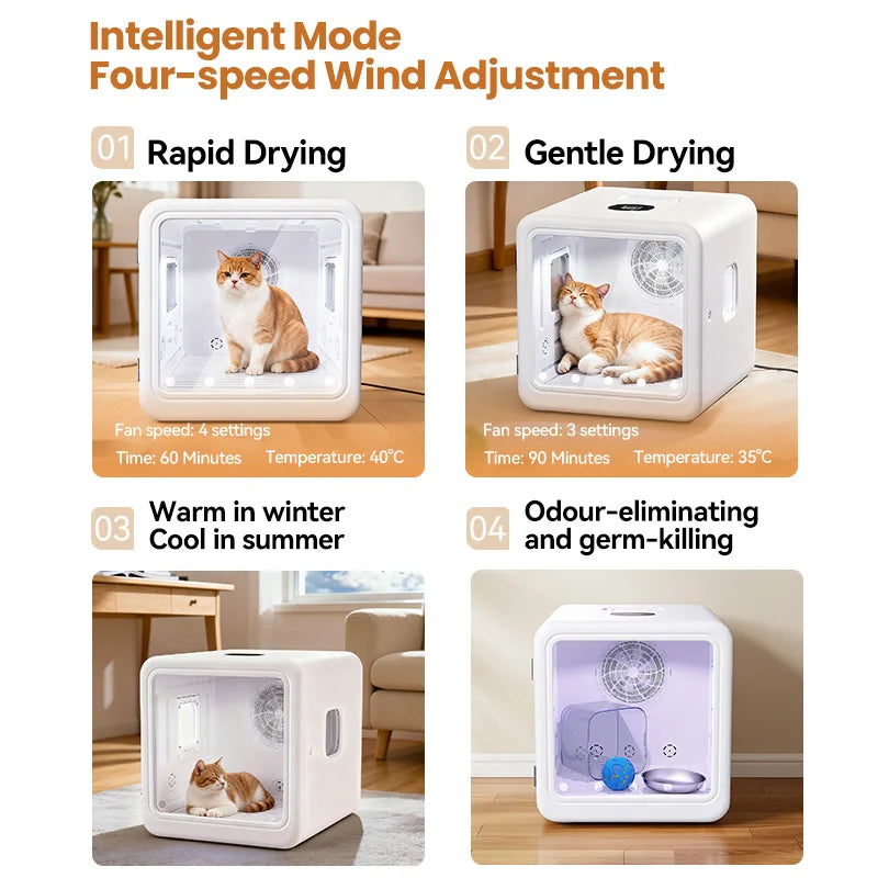 Boîte de séchage intelligente pour animaux de compagnie de 70 L avec séchage à 360° et contrôle automatique de la température
