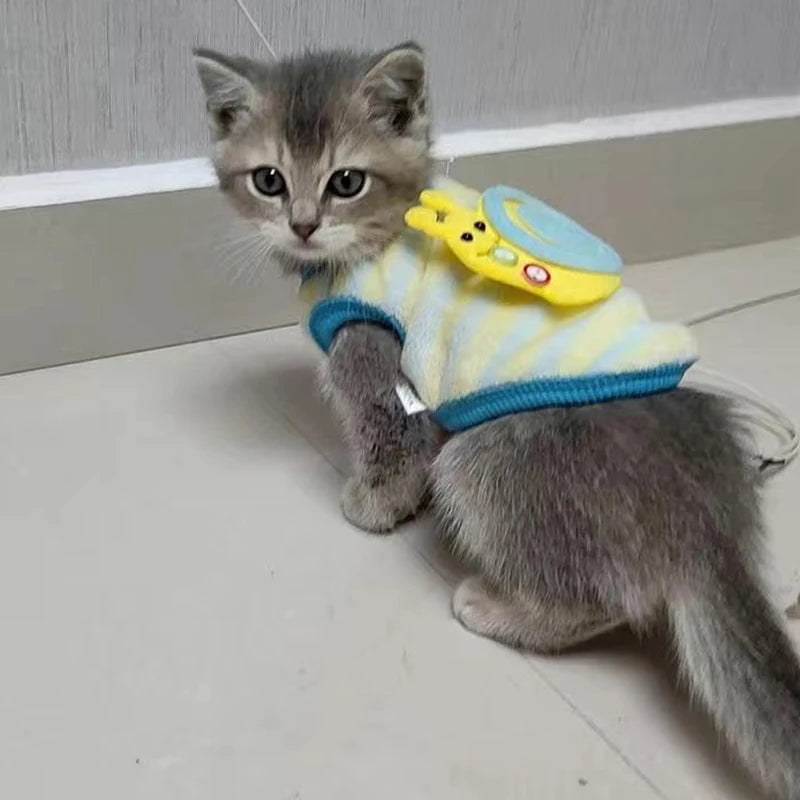 Cartoon Print Plush Vest for Small Animals & Kittens
