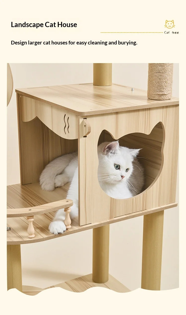 Wooden Cat Tree with Capsule House