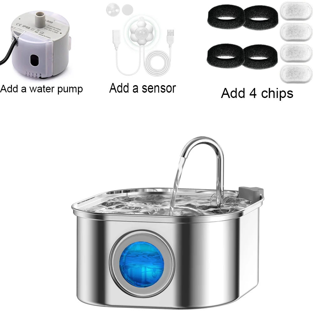 Fontaine à eau automatique en acier inoxydable de 3,2 L pour chat, distributeur d'eau intelligent pour animaux de compagnie avec capteur pour chats et chiens