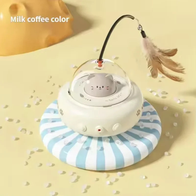 Electric UFO Cat Teaser Toy with Bell & Replaceable Feather