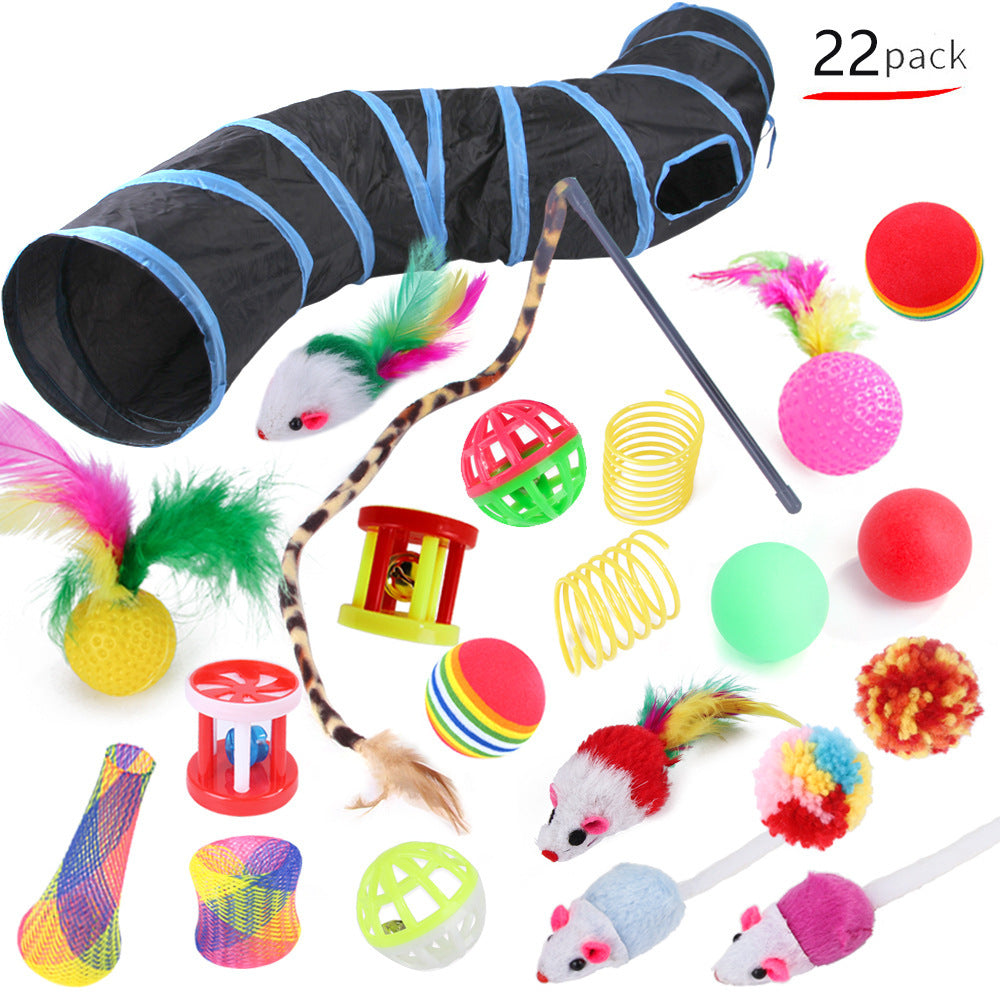 Foldable Cat Play Tunnel with Toys - Interactive Tent for Kittens
