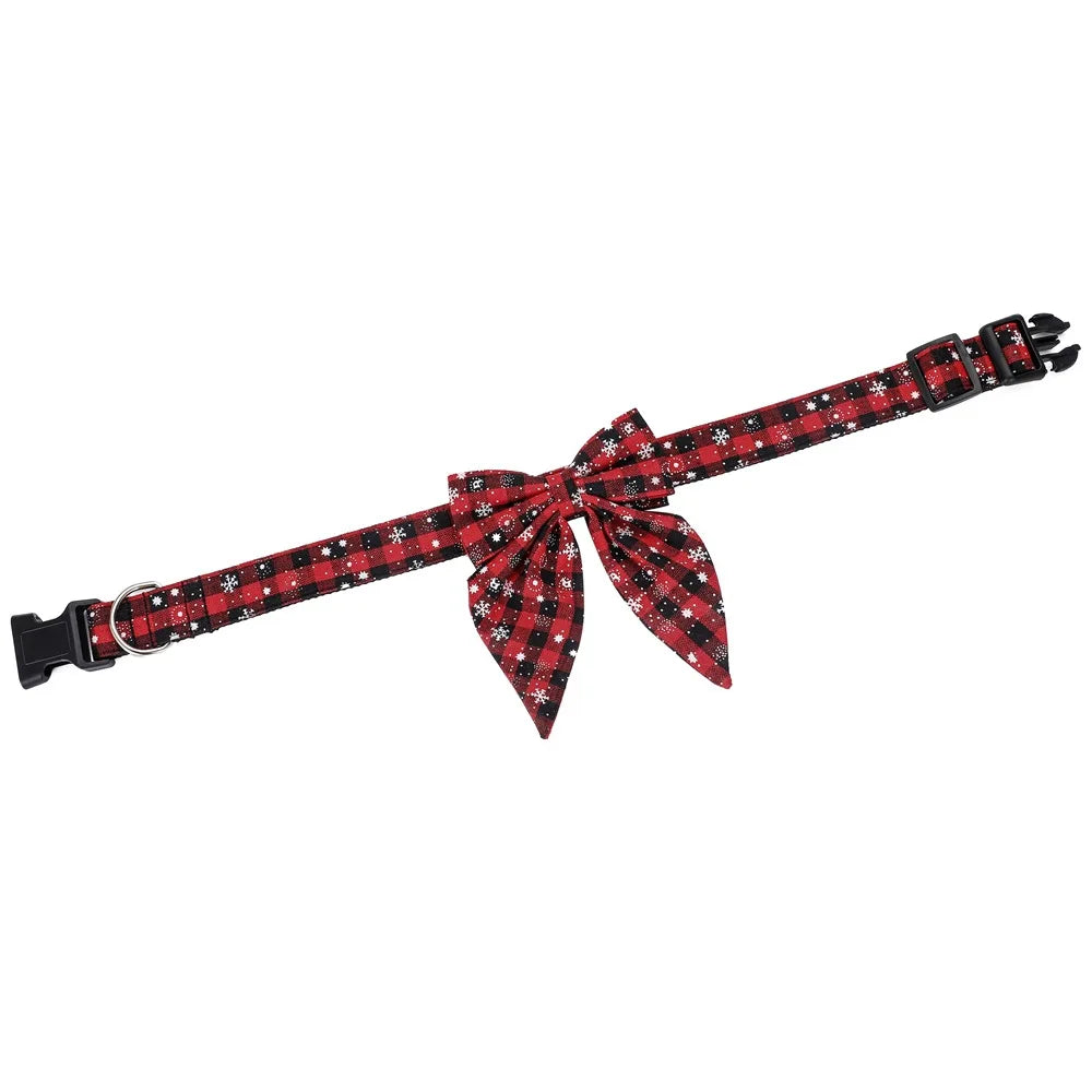 Collier pour chien flocon de neige festif avec nœud - Motif de Noël en coton
