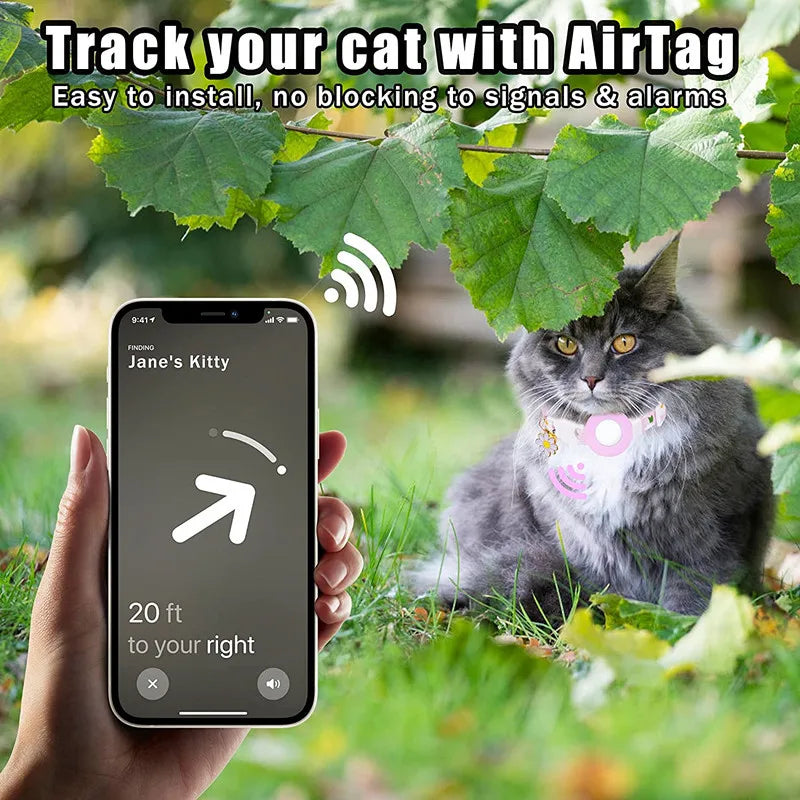 Collier de chat sécurisé avec support AirTag marguerite et grelot