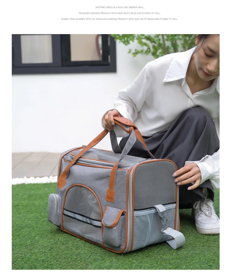 Anti-Collapse Pet Carrier Handbag with Storage Pockets