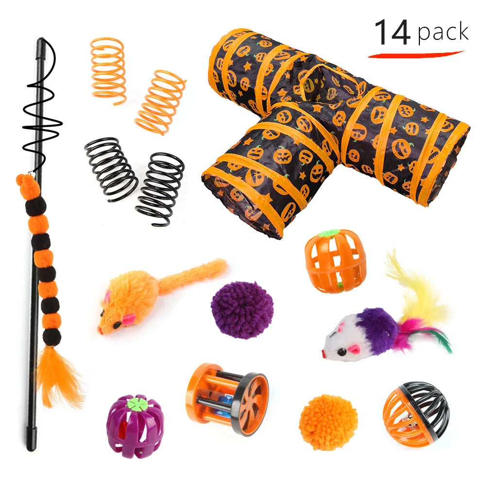 Halloween Cat Toy Variety Set with Wand, Mouse and Bell