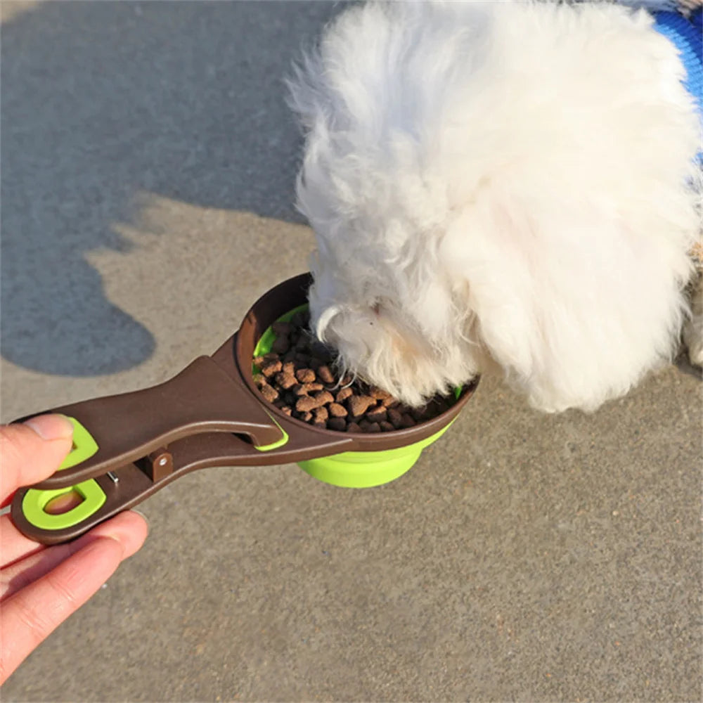 Collapsible Silicone Pet Food Measuring Scoop with Sealing Clip