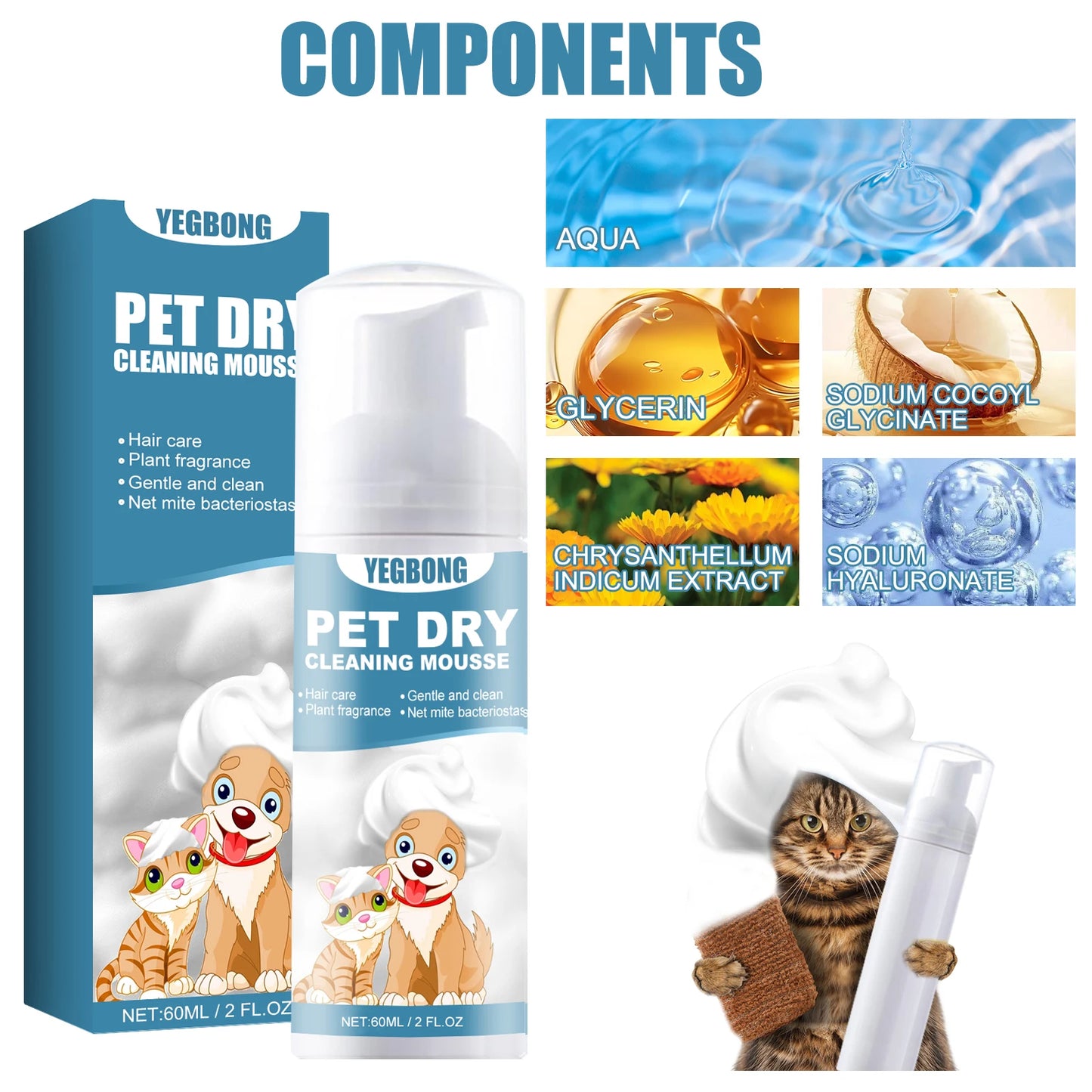 Waterless Pet Shampoo Foam Mousse — No Rinse Odour Control for Cats & Dogs