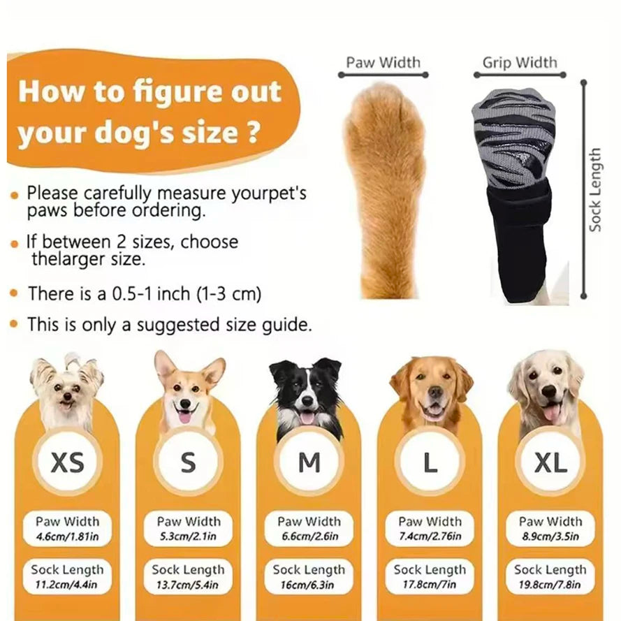 Anti-Slip Knitted Dog Socks with Paw Grip – Pack of 4