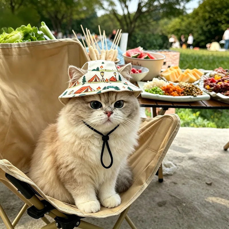 Cotton Bucket Sun Hat with Ear Holes for Cats & Small Dogs