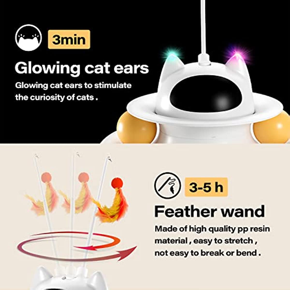 Jouet interactif pour chat 4 en 1, rechargeable par USB, avec plumeau et balle