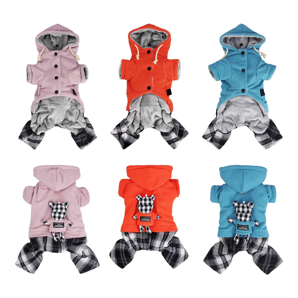 Thickened Fleece Dog Jumpsuit with Hood