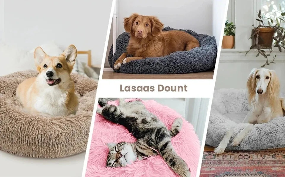 Round Plush Pet Bed — Washable Warm Basket for Dogs & Cats, 6 Sizes