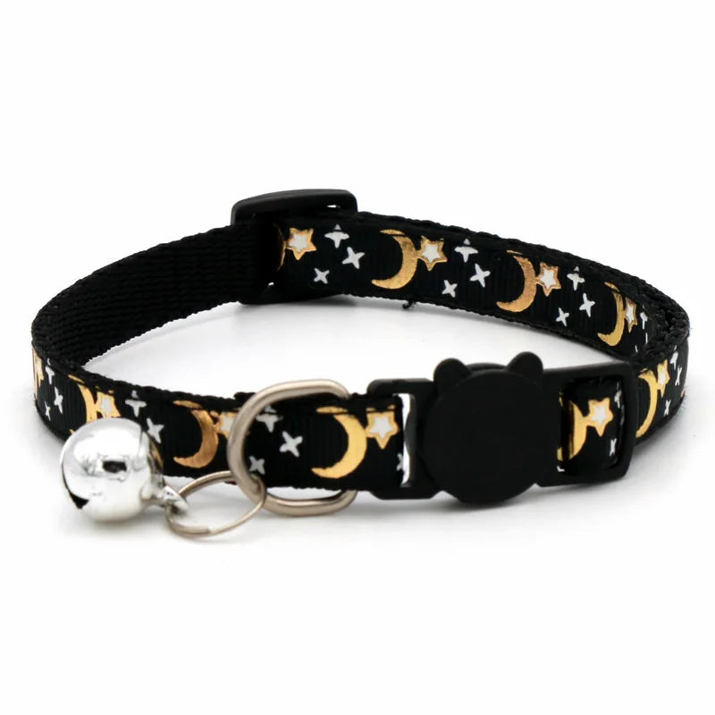 Reflective Moon and Star Safety Cat Collar with Breakaway Buckle