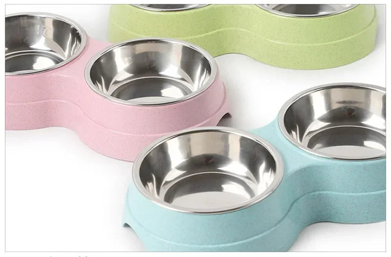 Double Stainless Steel Pet Bowl with Raised Stand – For Dogs & Cats