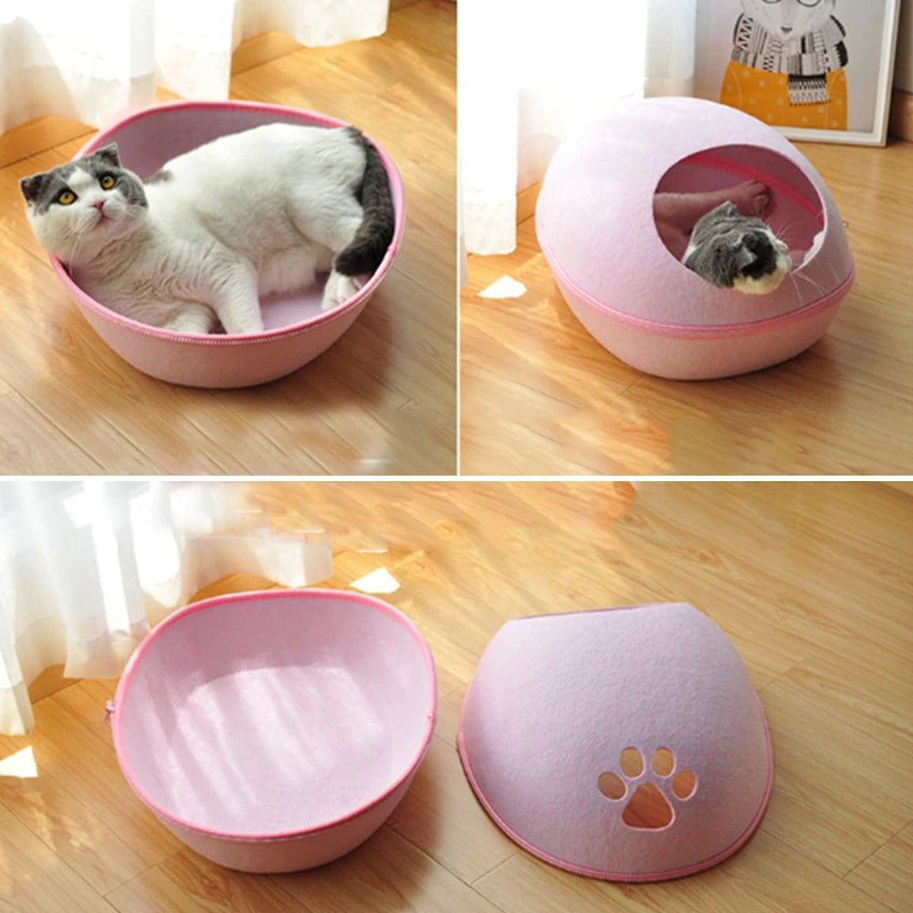 Egg-Shaped Felt Cat Bed with Mattress