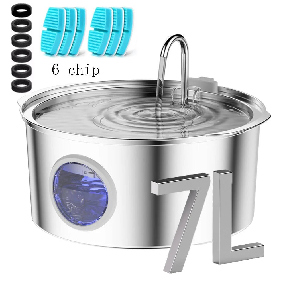 7L Ultra-Quiet Stainless Steel Water Fountain for Large Dogs & Multi-Pet Homes