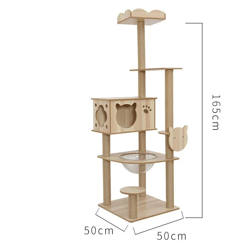 Multi-Level Wooden Cat Tree with Sisal Scratching Posts