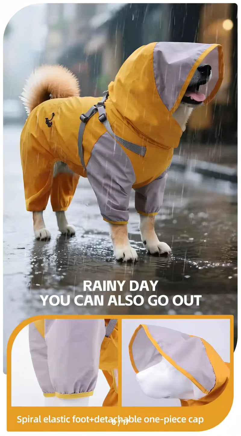 Waterproof Reflective Hooded Dog Raincoat – S to 3XL