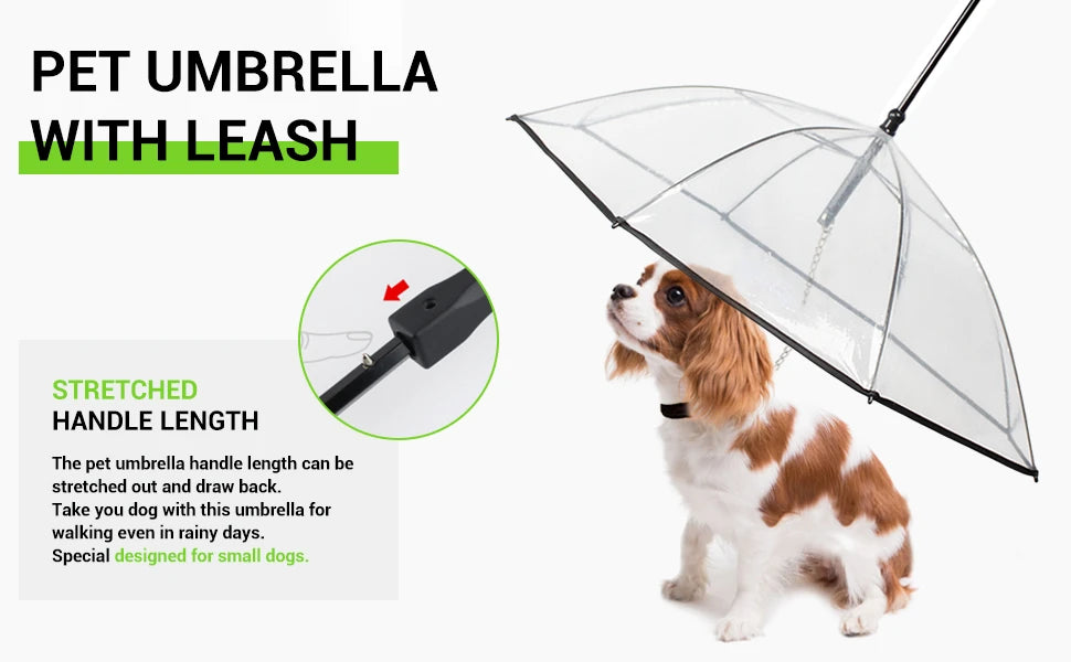 Pet Umbrella with Built-in Leash - Clear Canopy for Small Dogs and Cats