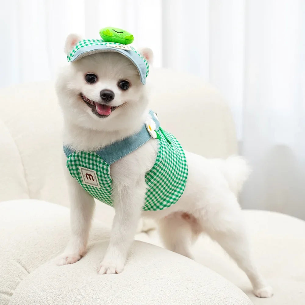 3-Piece Cartoon Pet Harness, Leash & Sun Hat Set – Vest Harness Costume for Cats & Small Dogs