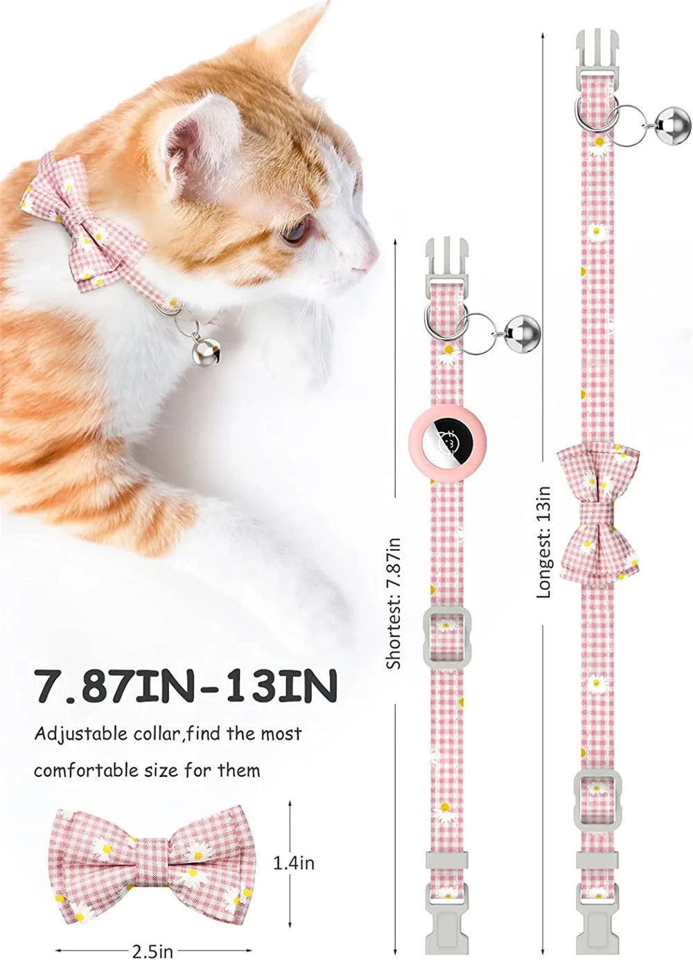 Collier de chat à dégagement rapide avec support AirTag et clochette