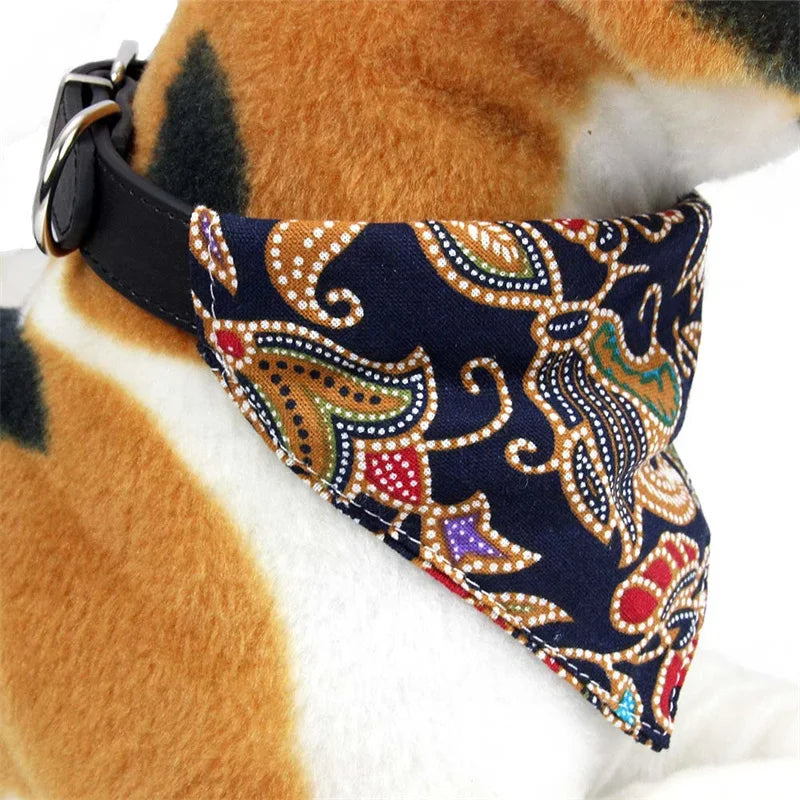 Printed PU Dog Collar with Bow Tie & Bandana Set — XS to L+