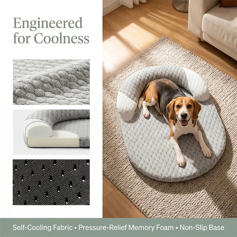 Oval Ice Silk Cooling Bed for Dogs & Cats