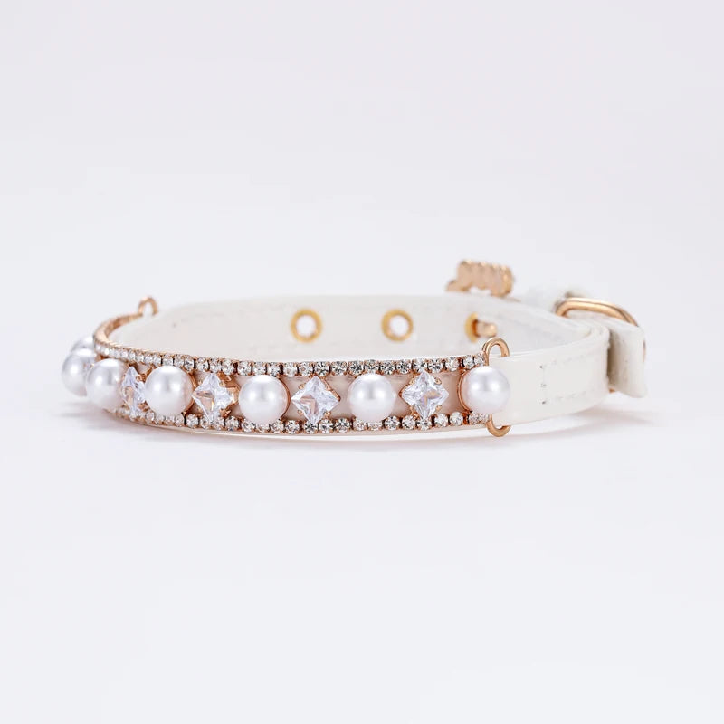 Rhinestone & Pearl Cat Collar Necklace