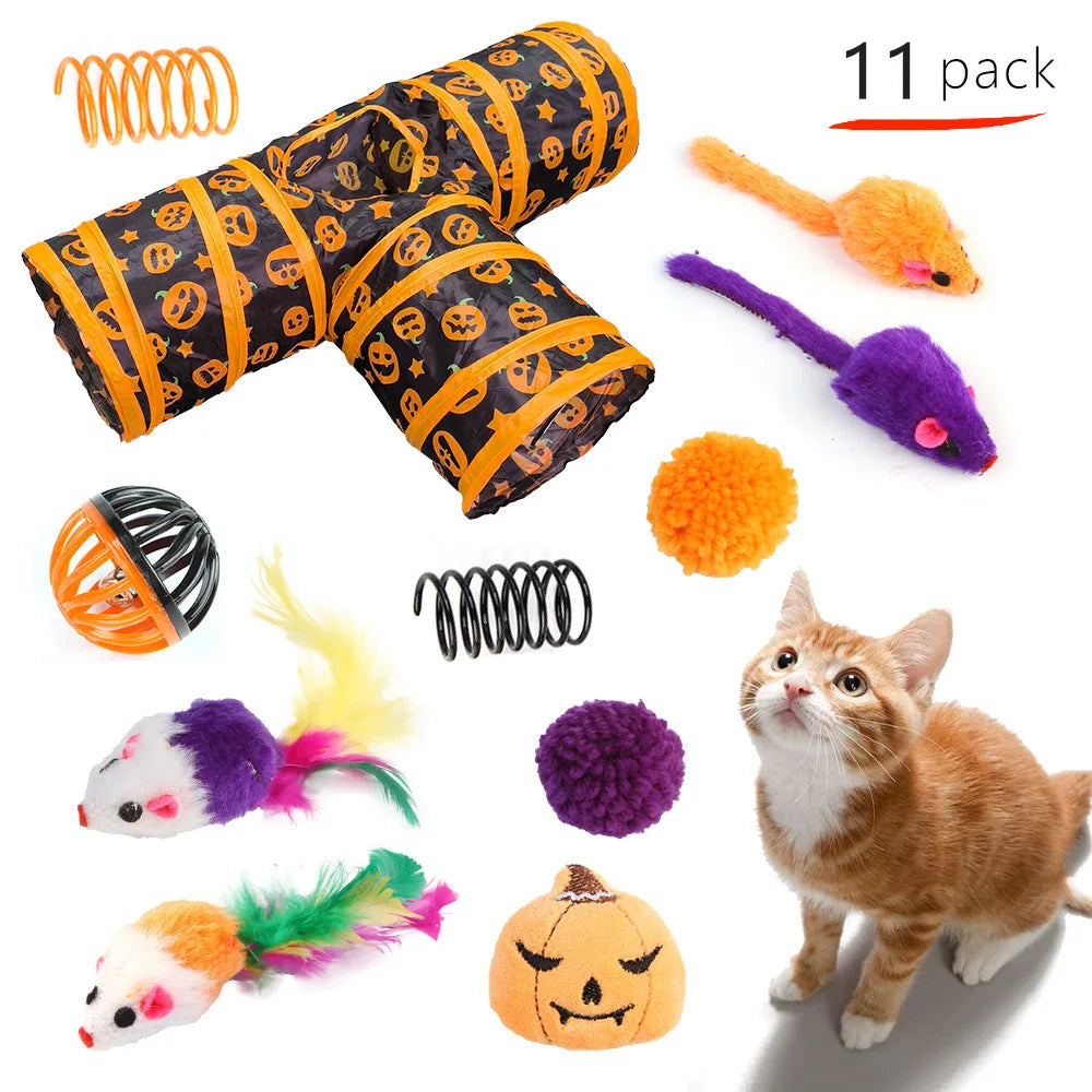Halloween Cat Toy Variety Set with Wand, Mouse and Bell