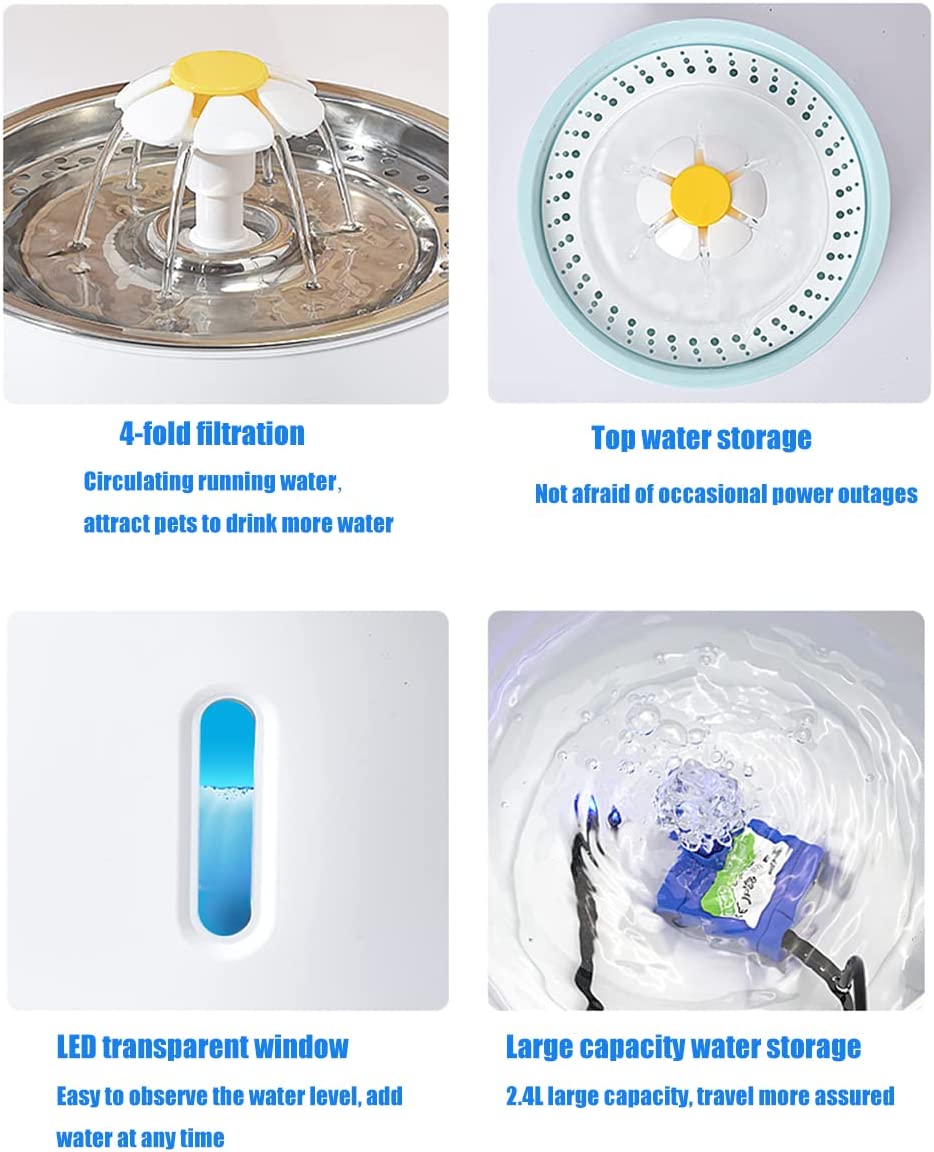 Cat Water Fountain - 2.4L Stainless Steel Automatic Pet Drinking Fountain