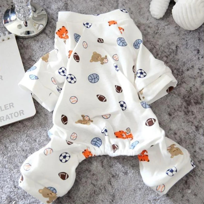 Soft Cotton Printed Pyjama Jumpsuit for Small Dogs