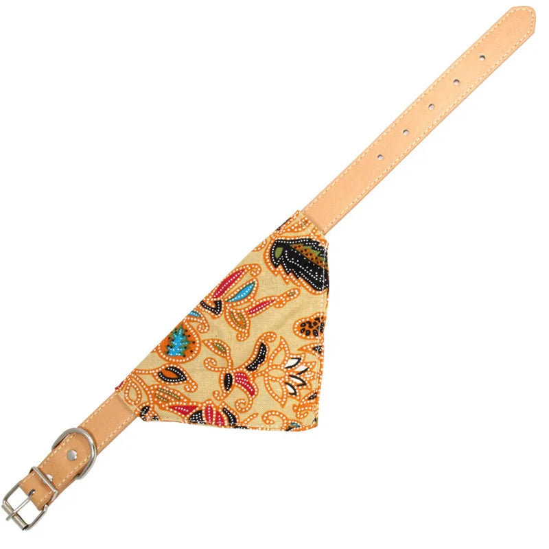Printed PU Dog Collar with Bow Tie & Bandana Set — XS to L+