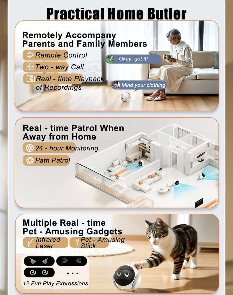 Auto-Charging Robot Pet Camera with HD 5G Wi-Fi & Night Vision