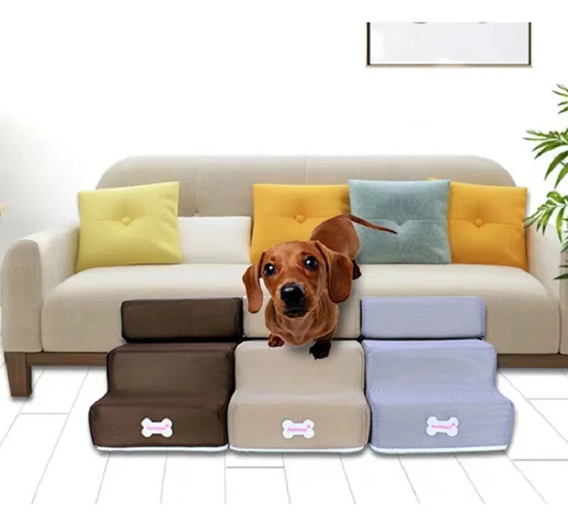 Anti-Slip Pet Stairs with Removable Washable Cover – 2 or 3 Step Ramp for Dogs & Cats