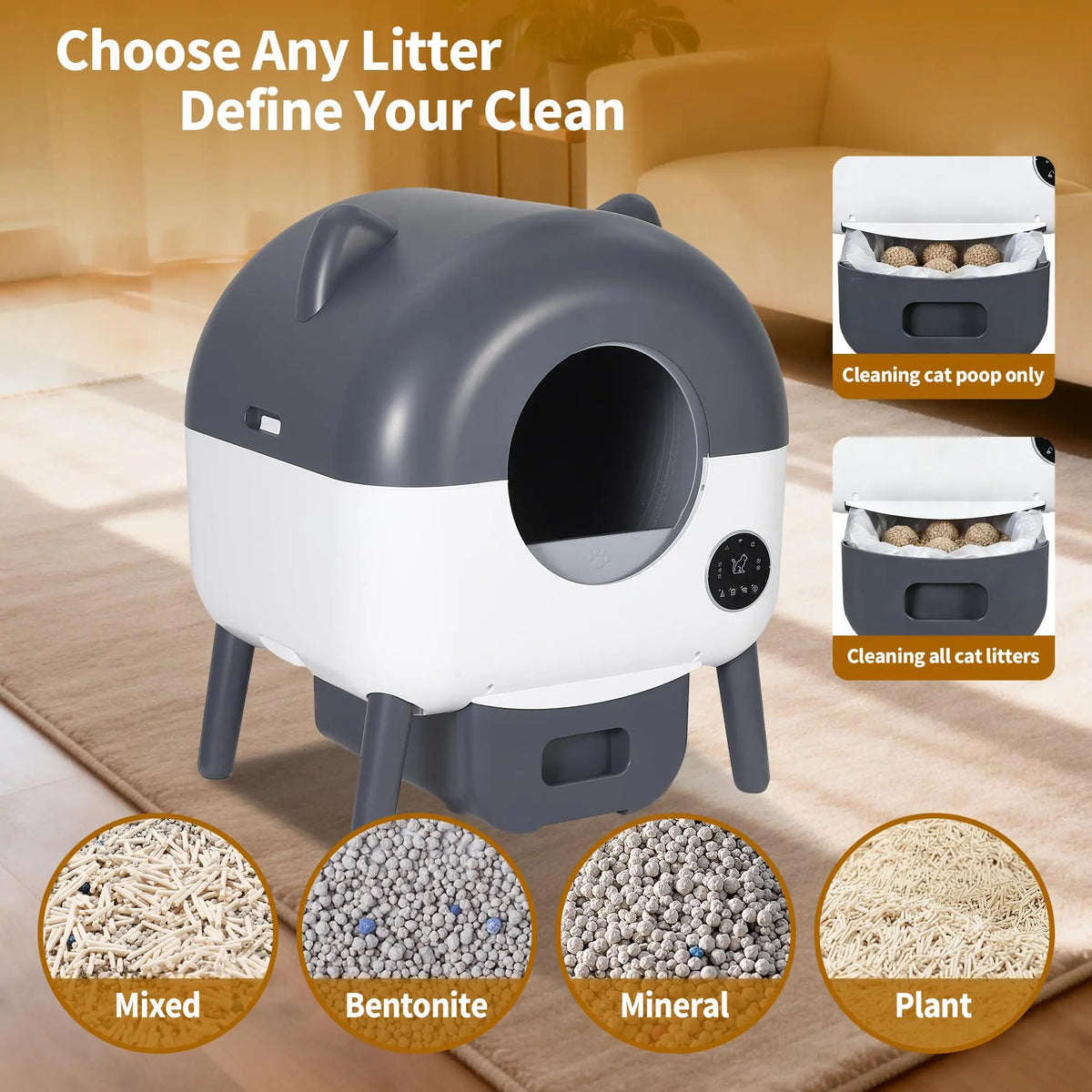 76L Self-Cleaning Cat Litter Box | 15-Day Waste Bin | ≤35dB Quiet | LED Night Light | App Control