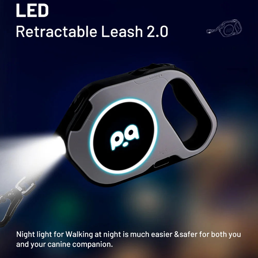 LED Retractable Dog Leash | 5M Rechargeable Light-Up Leash