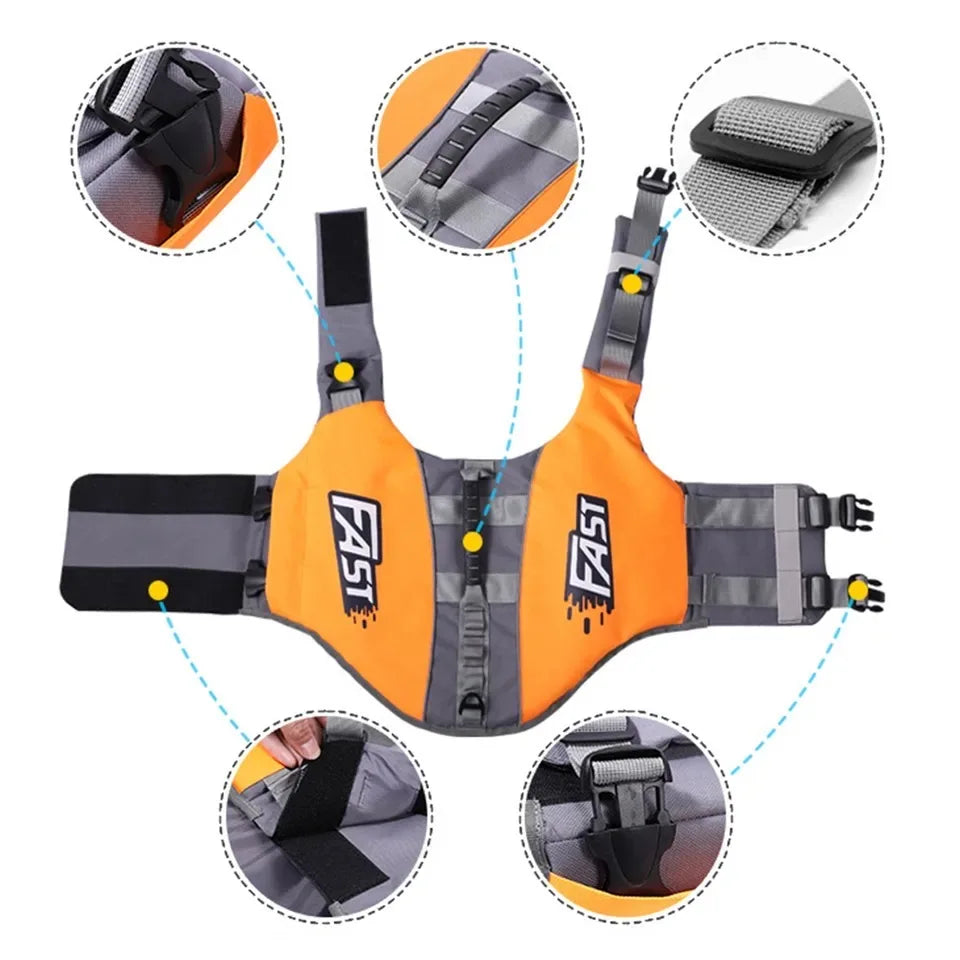 Dog Swimming Life Jacket & Safety Vest with Reflective Trim