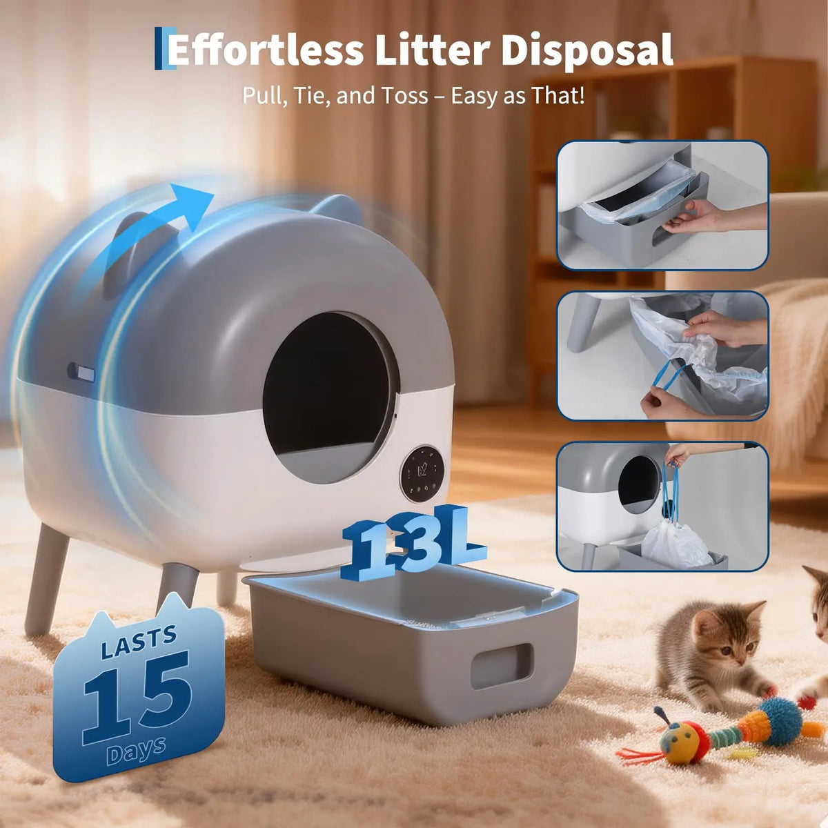 76L Self-Cleaning Cat Litter Box | 15-Day Waste Bin | ≤35dB Quiet | LED Night Light | App Control