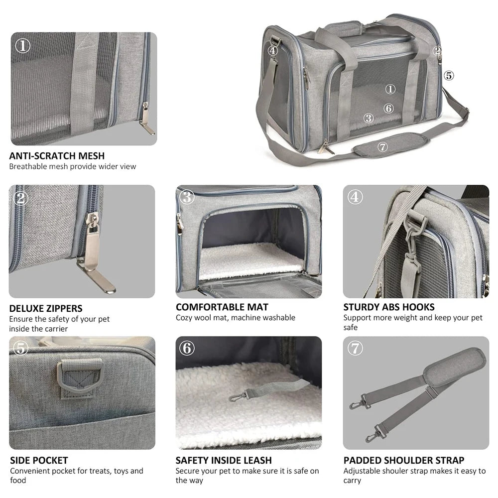 Collapsible Mesh Pet Carrier with Padded Shoulder Strap