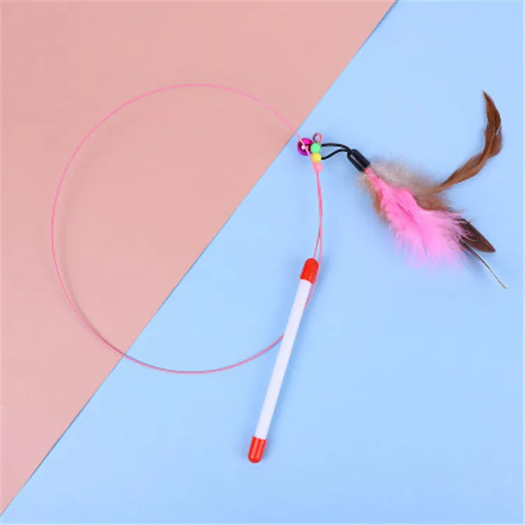 Interactive Feather Wand Cat Toy - Wire Teaser Stick for Kittens