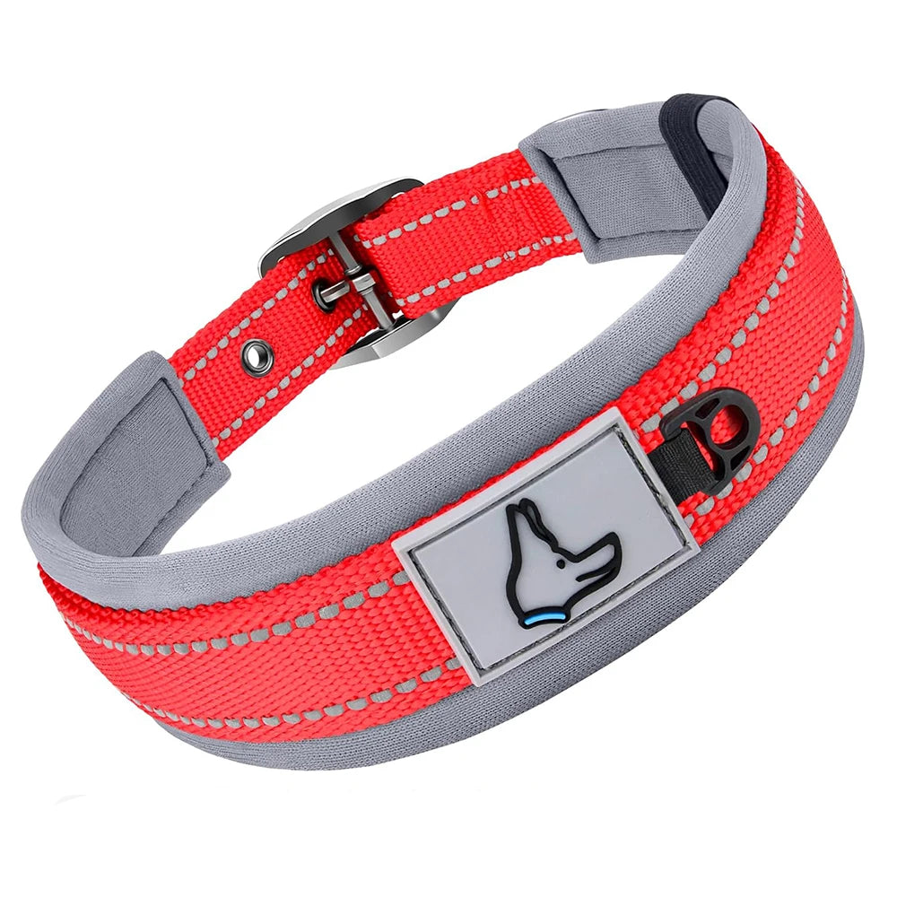 Padded Reflective Nylon Dog Collar – Adjustable for Small, Medium & Large Dogs