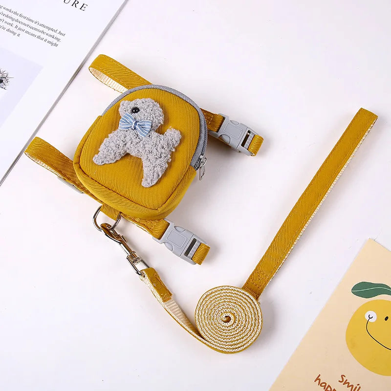 Cartoon Print Cat & Dog Harness with Leash Set and Snack Bag