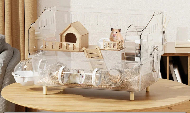 Large Transparent Hamster Cage – Luxury Villa Habitat Full Set for Small Rodents