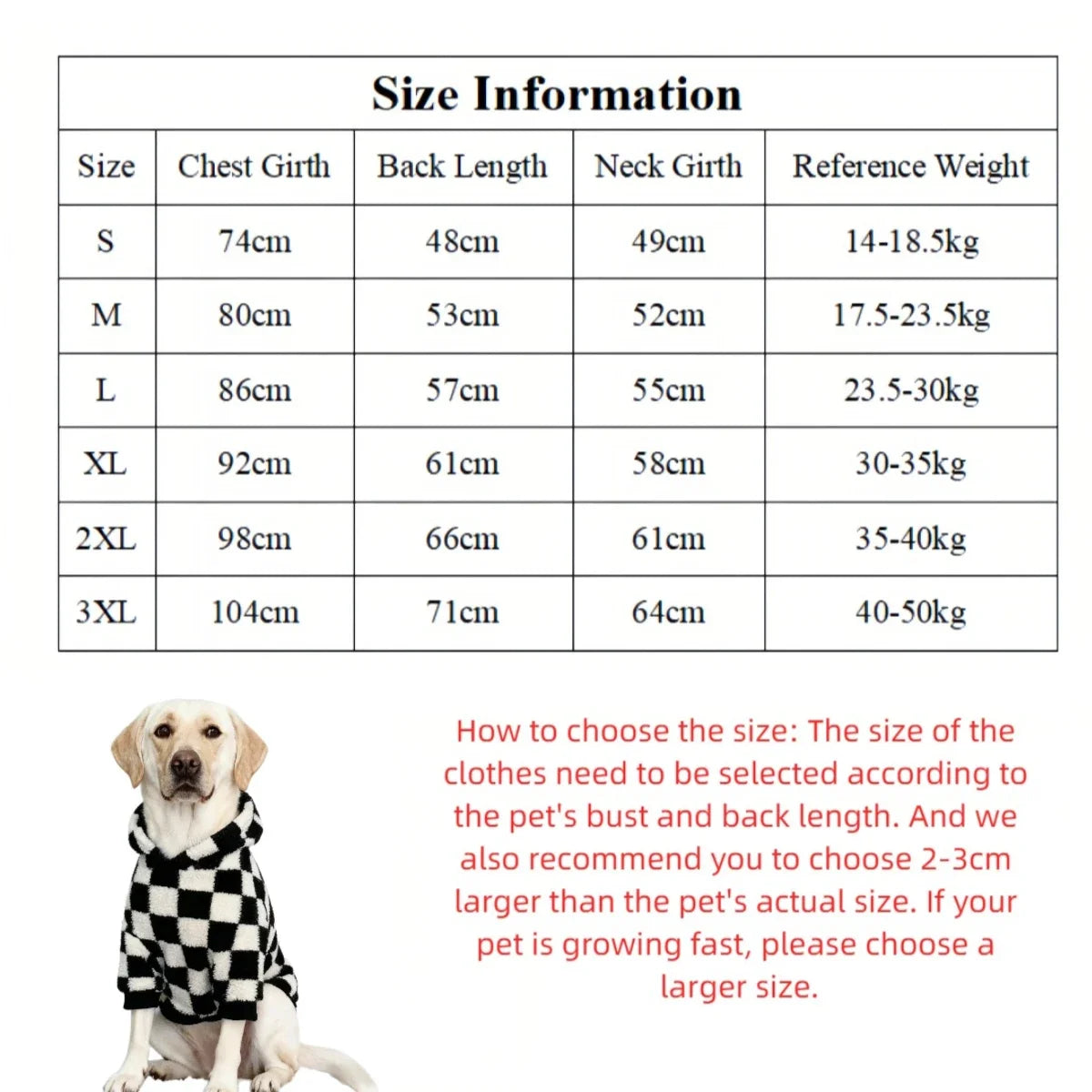 Sweat à capuche et manteau d'hiver en polaire motif échiquier pour chiens — Races moyennes à grandes