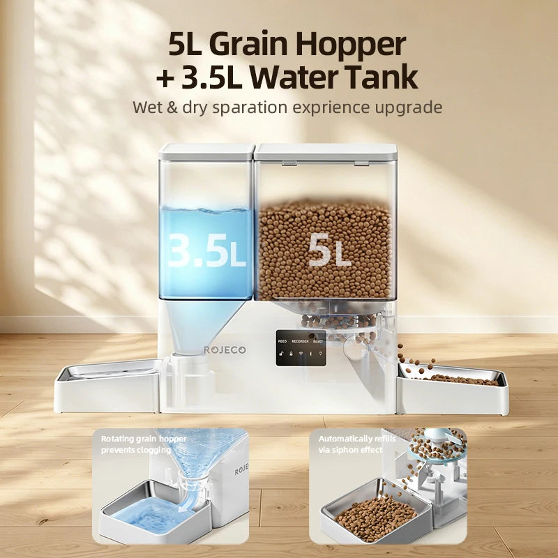 2-in-1 Automatic Pet Feeder & Gravity Water Fountain with Camera